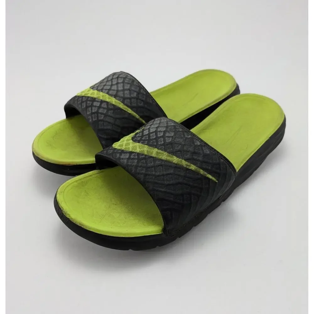 Mens Nike Benassi Solarsoft Black Volt Yellow Slide Sandals 705474-070 Size 12